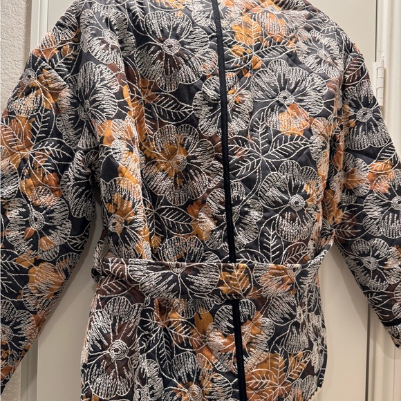 7 For All Mankind Floral Jacket - Black, White, and Orange - Picture 6 of 10